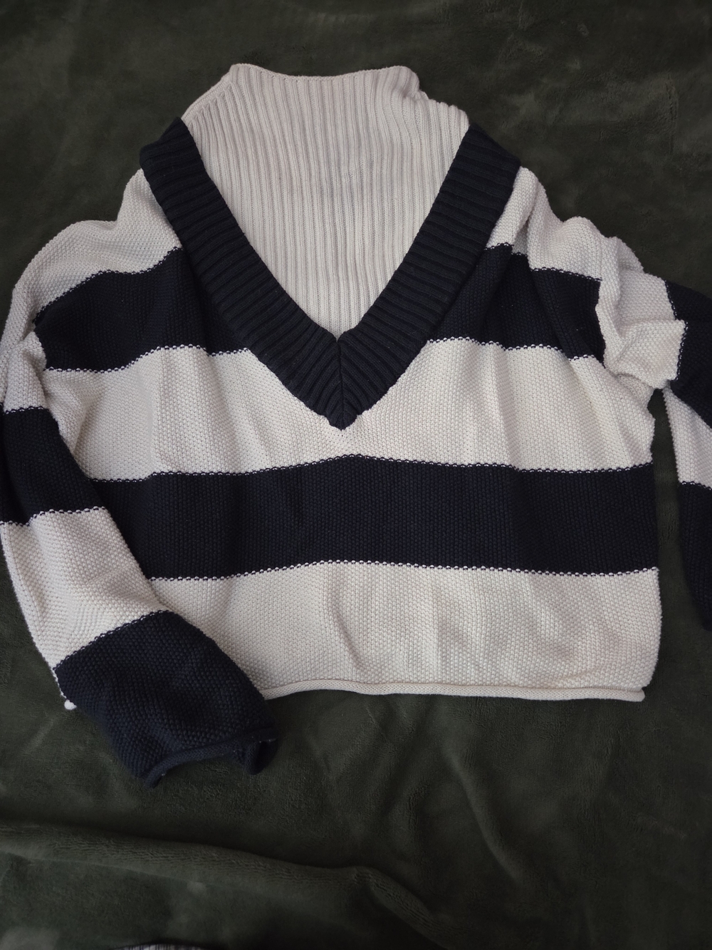 Victor Glemaud Navy and White Striped V‑Neck Sweater
